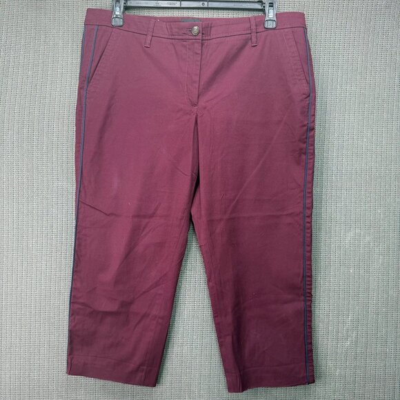 Talbots Women's 14P Burgundy Relaxed Chino Pants Cotton Blend Side Piping Detail - Picture 1 of 11